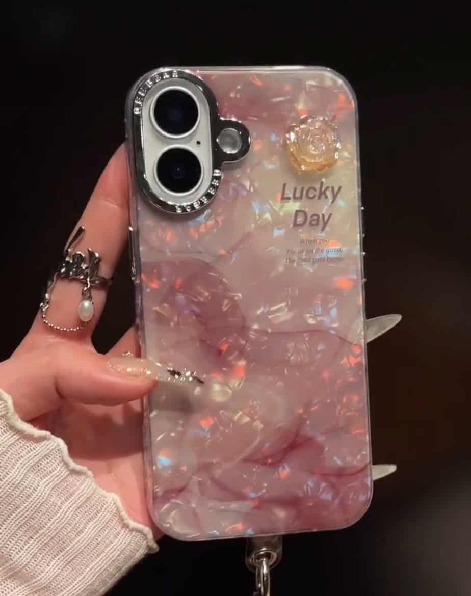 Lucky Day Textured theme cases with Glitter Charm for iPhone