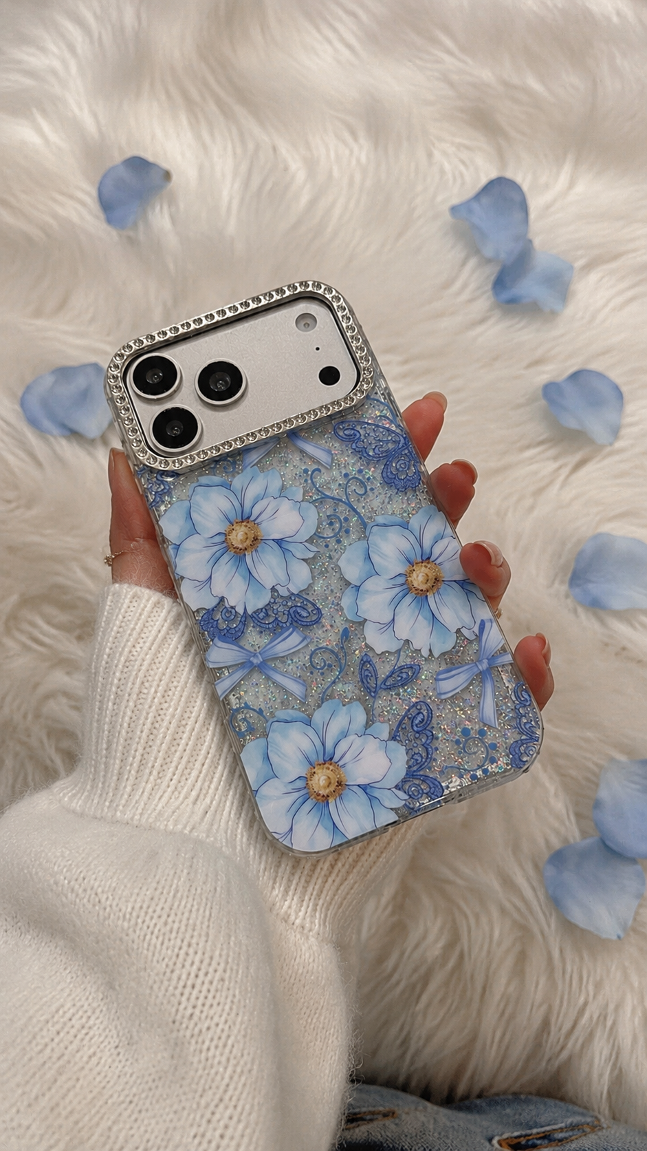 Floral Bluebell Shimmery Case for iPhone