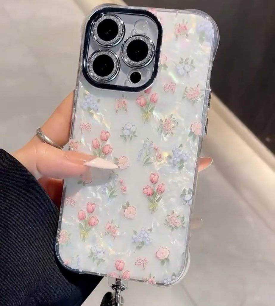 Summer Tulip Floral Glitter Lens Case for iPhone
