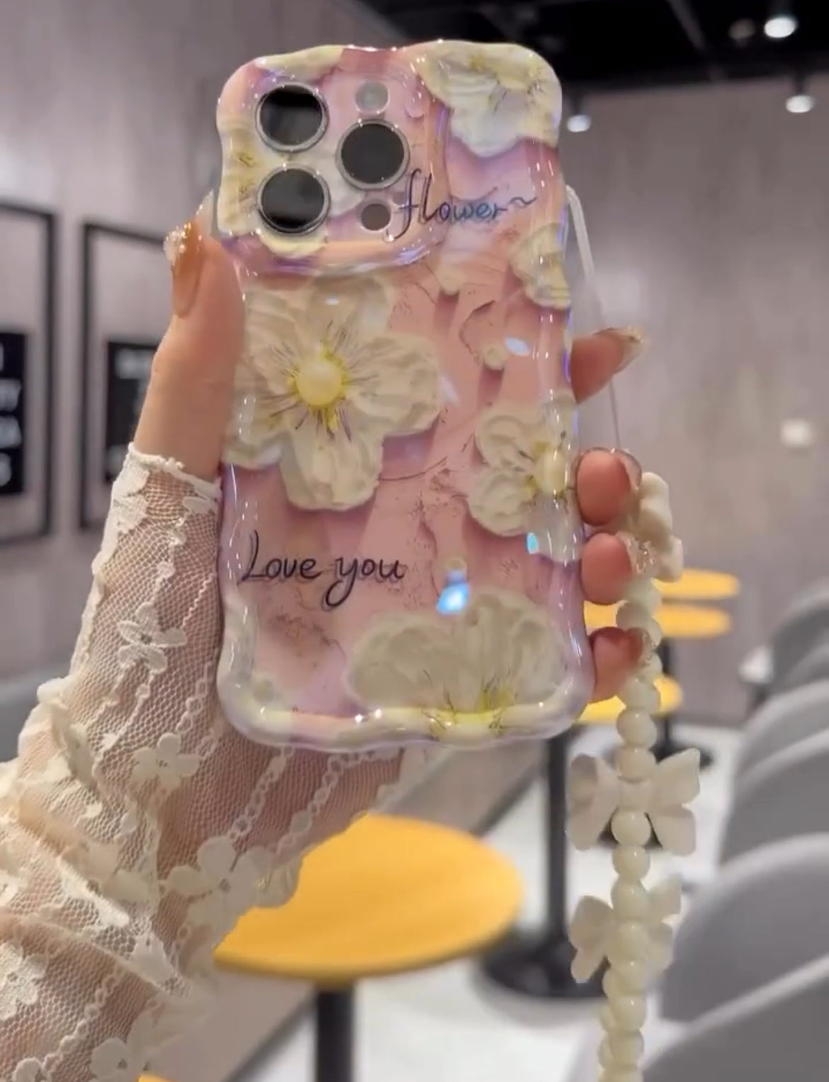 Pastel Aesthetic Cosmos Floral Case with Charm for iPhone