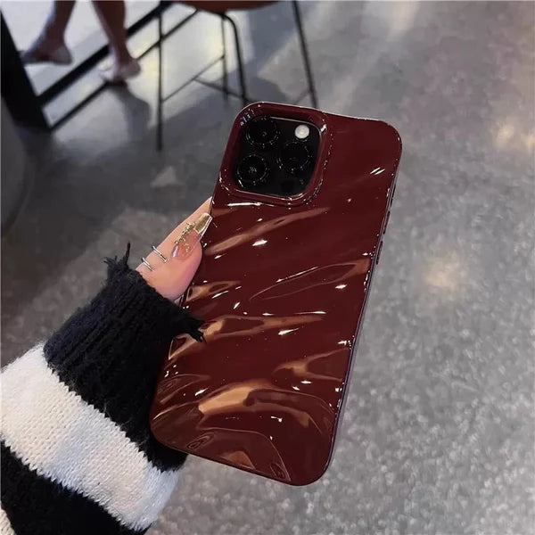 Cherry Wine Aesthetic Wavy Designer Silicon Shimmery Case for iPhone