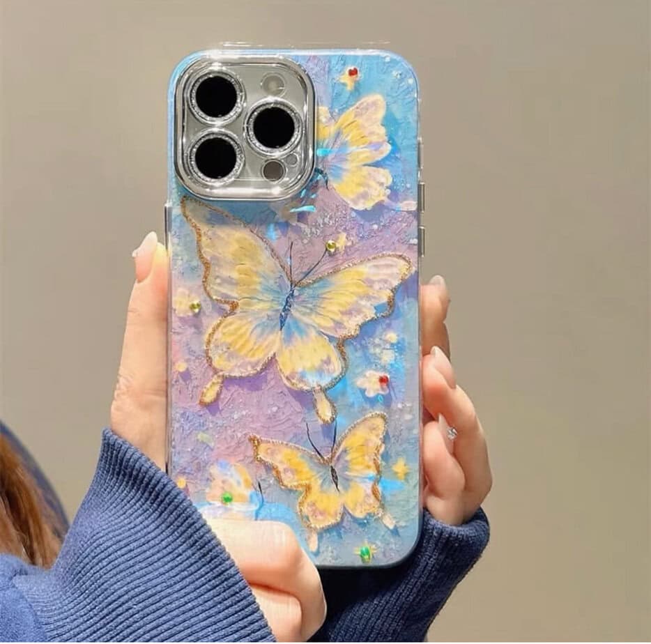 Rainbow Holographic Butterfly Cases with Charms for iPhone