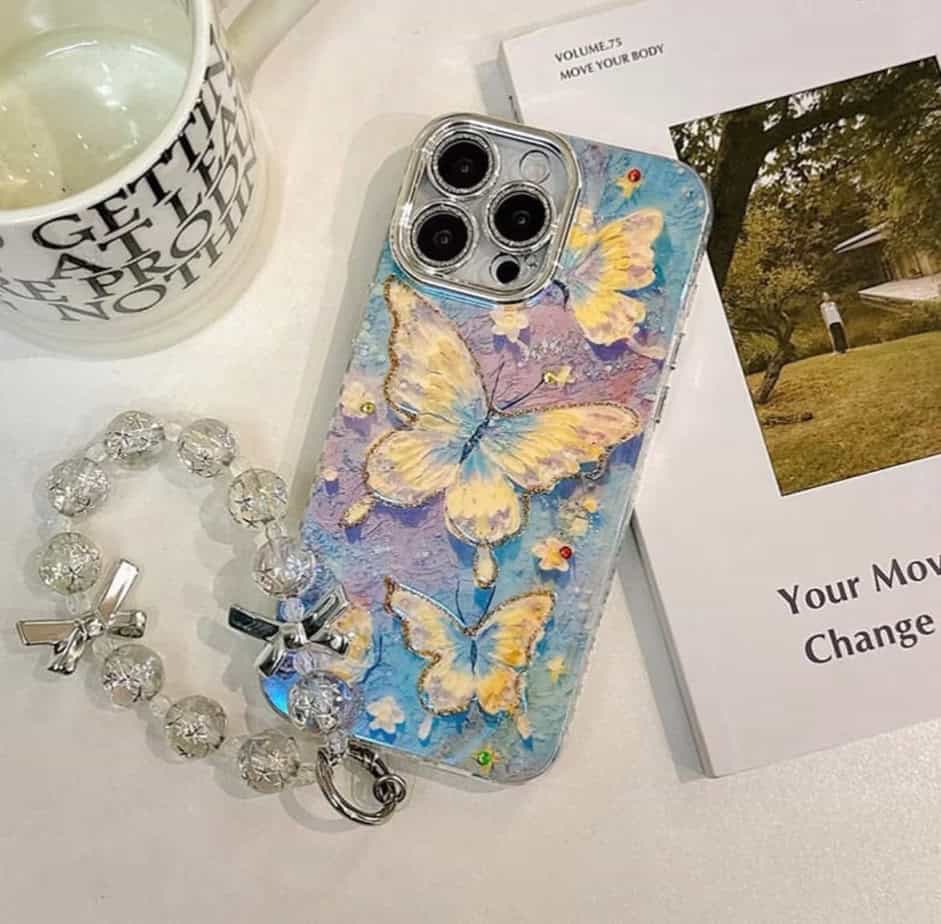 Rainbow Holographic Butterfly Cases with Charms for iPhone