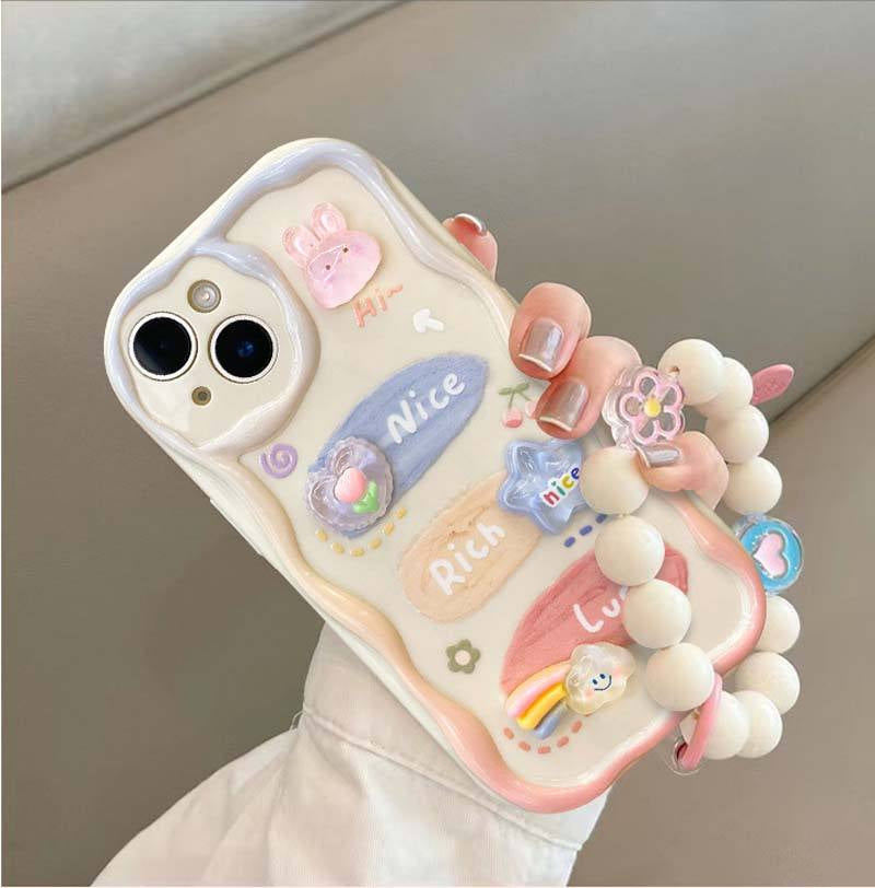 Kawaii Pastel Cute Character Cases with Beaded Charms for iPhone