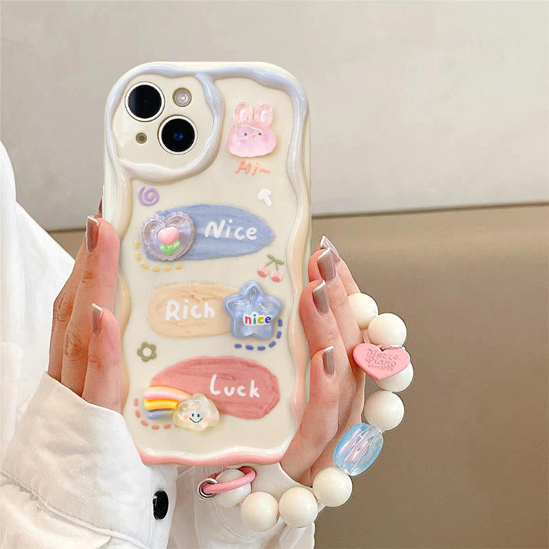 Kawaii Pastel Cute Character Cases with Beaded Charms for iPhone