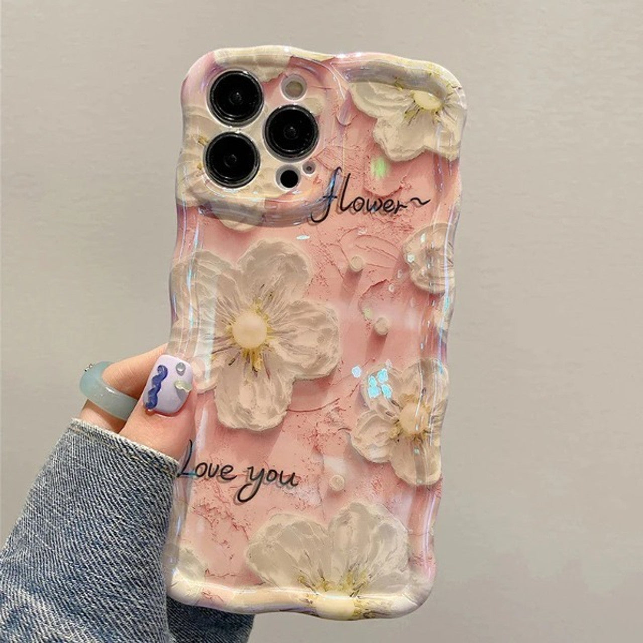 Pastel Aesthetic Cosmos Floral Case with Charm for iPhone