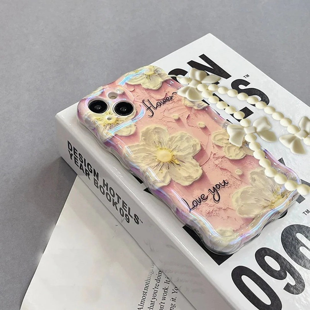 Pastel Aesthetic Cosmos Floral Case with Charm for iPhone