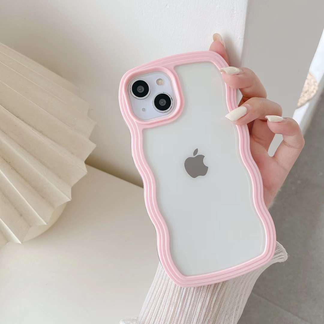 Wavy Style Bumper Transparent Cute cases for iPhone ( Pink )