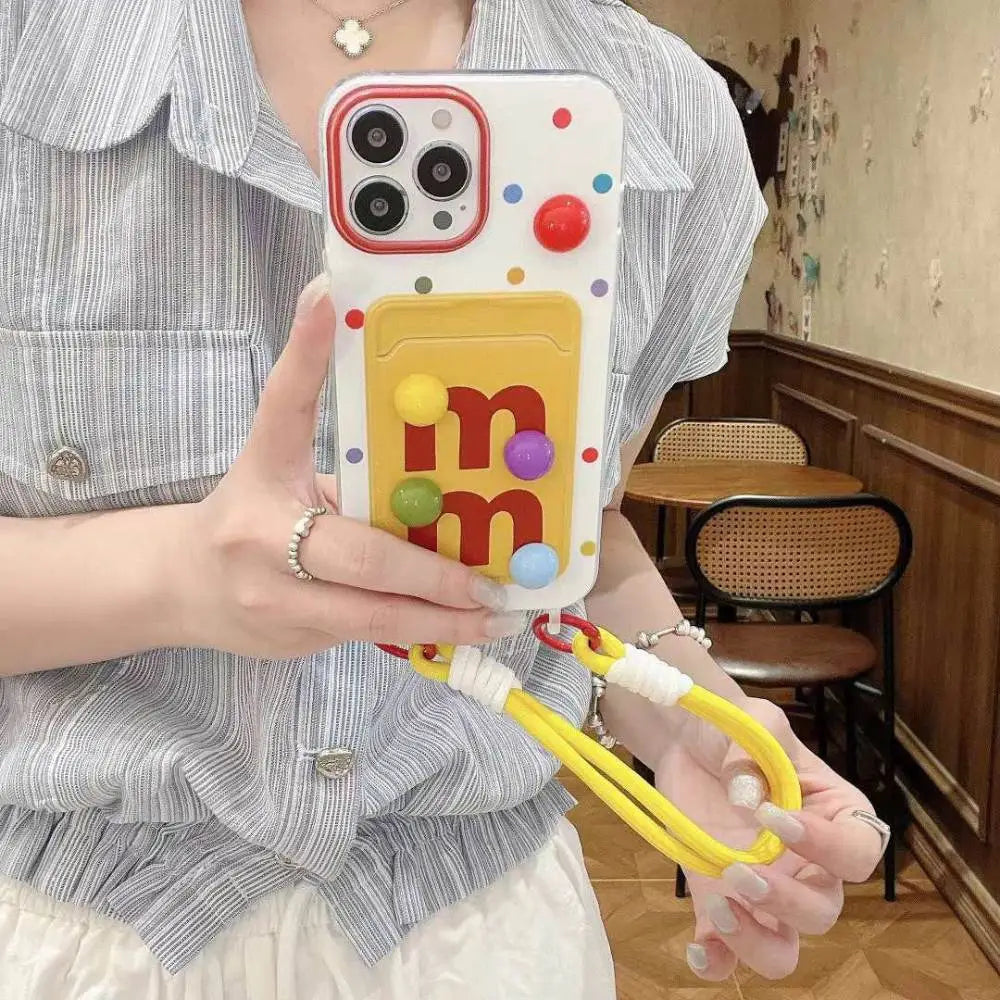 M & M Card Holder Case With Hanging Charm for iPhone