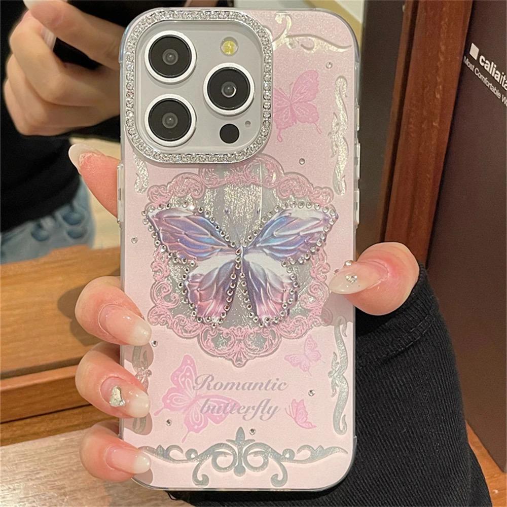 Pink Butterfly Adorned Diamond Cases for iPhone