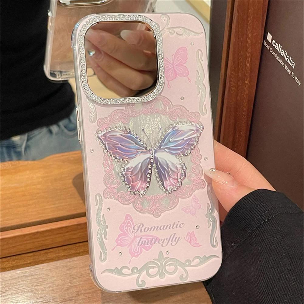 Pink Butterfly Adorned Diamond Cases for iPhone