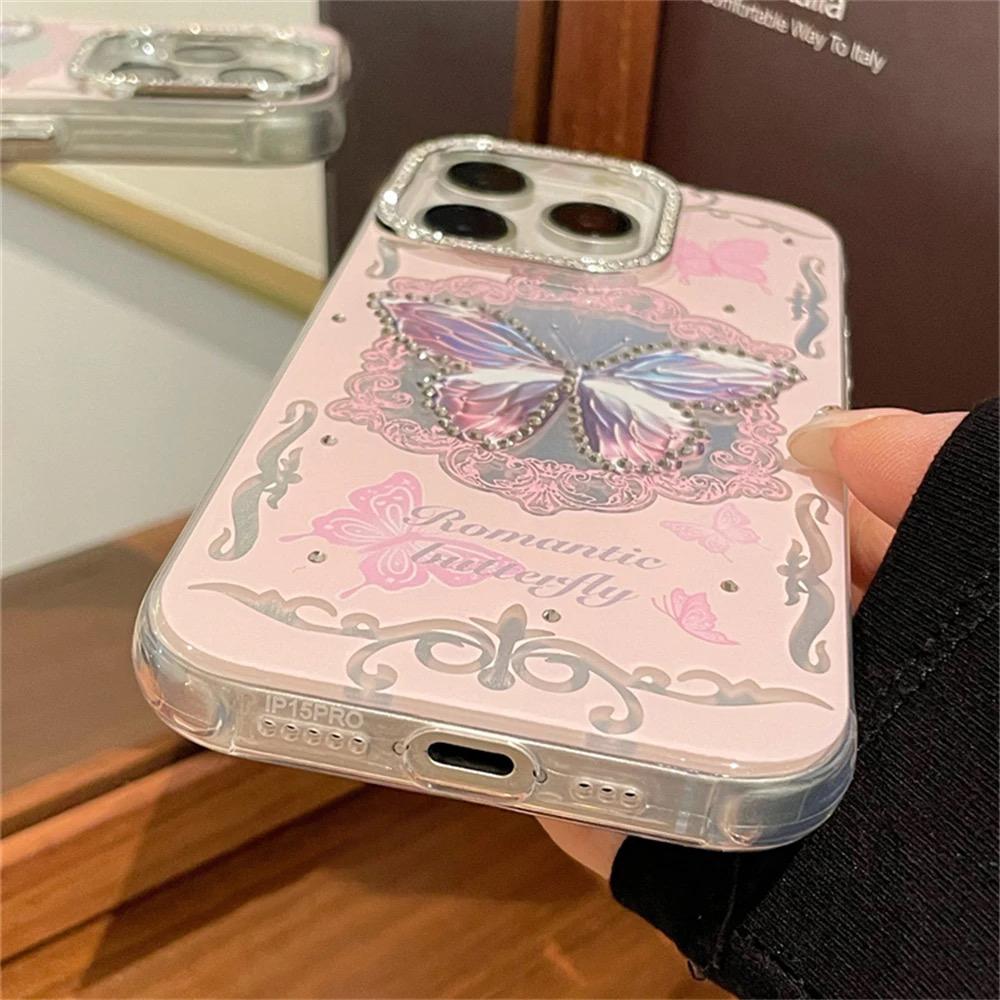 Pink Butterfly Adorned Diamond Cases for iPhone