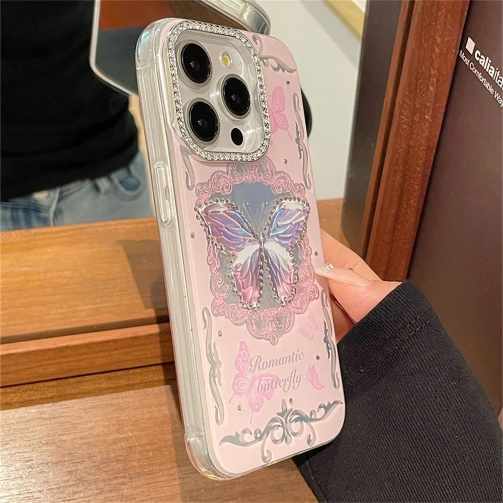 Pink Butterfly Adorned Diamond Cases for iPhone