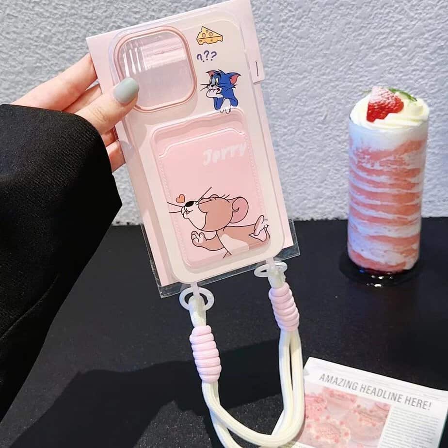 Adorable Jerry Card Holder Case With Hanging String for iPhone