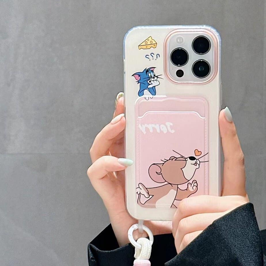 Adorable Jerry Card Holder Case With Hanging String for iPhone