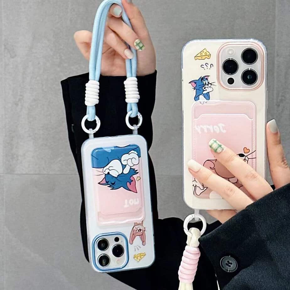 Adorable Tom Card Holder Case With Hanging String for iPhone