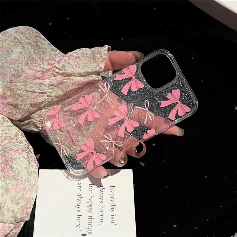 Designer & Premium Transparent Bow Shimmery Case for iPhone