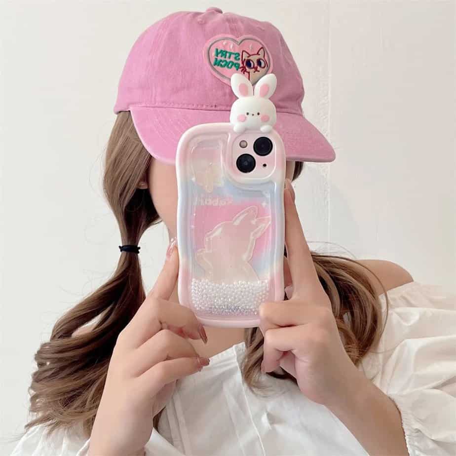 Cute Rabbit Glitter Floating Case for iPhone