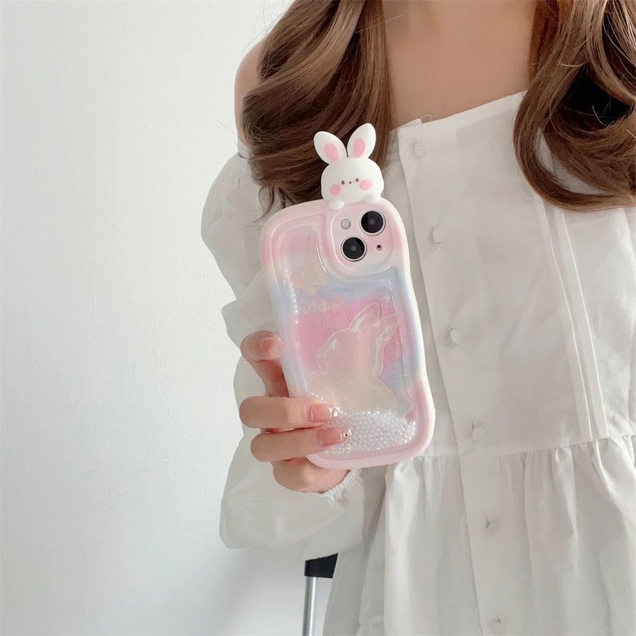 Cute Rabbit Glitter Floating Case for iPhone