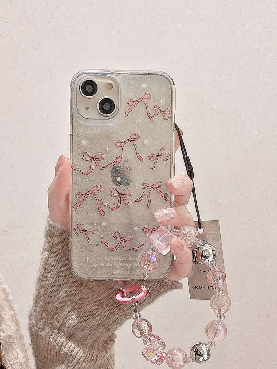 Designer Transparent Small Bow Shimmery Case with Charm for iPhone
