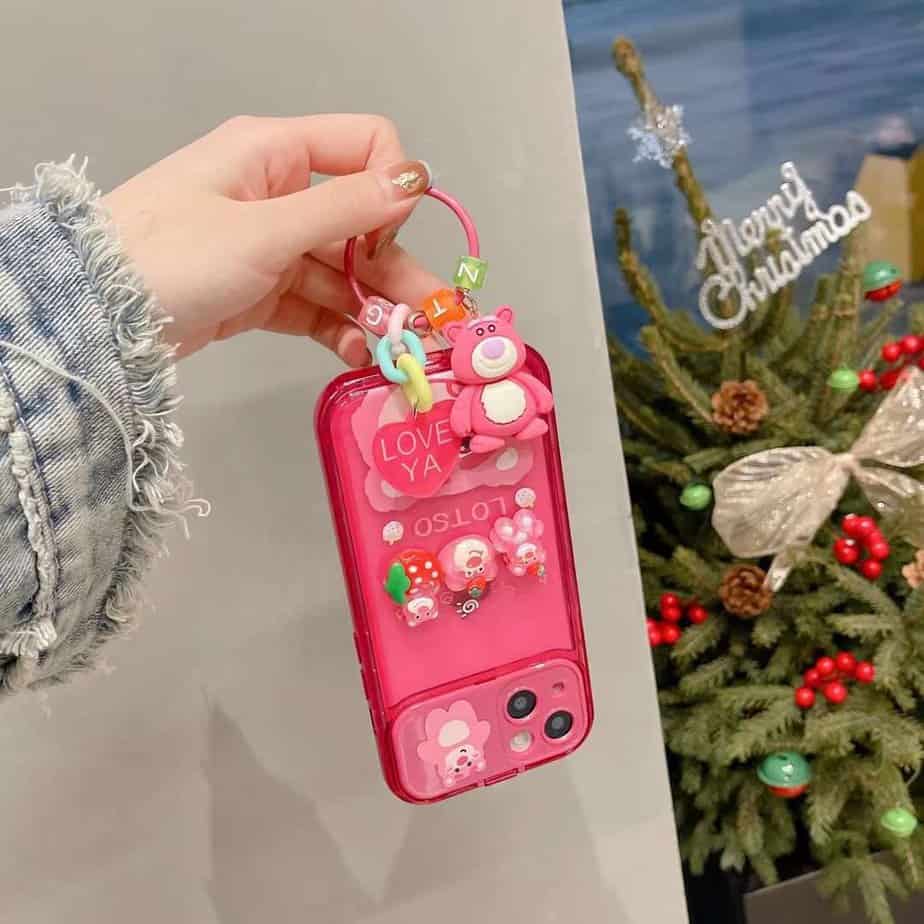 Cute Cartoon Lotso Mirror Case with Charm for iPhone