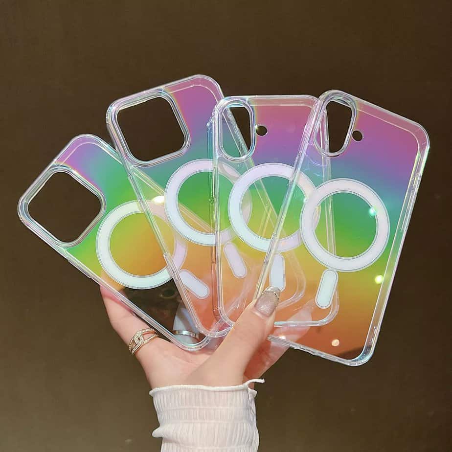 Rainbow Holographic Transparent Cases with Magsafe for iPhone