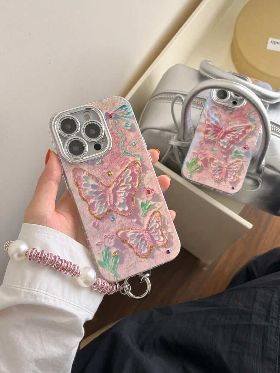 Pastel Butterfly Cases with Shimmer Lens and charms for iPhone