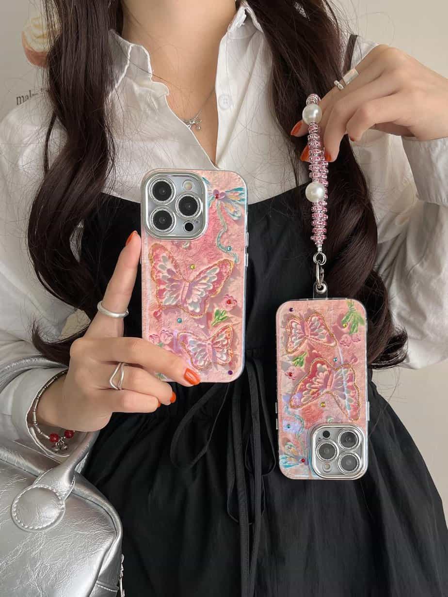 Pastel Butterfly Cases with Shimmer Lens and charms for iPhone