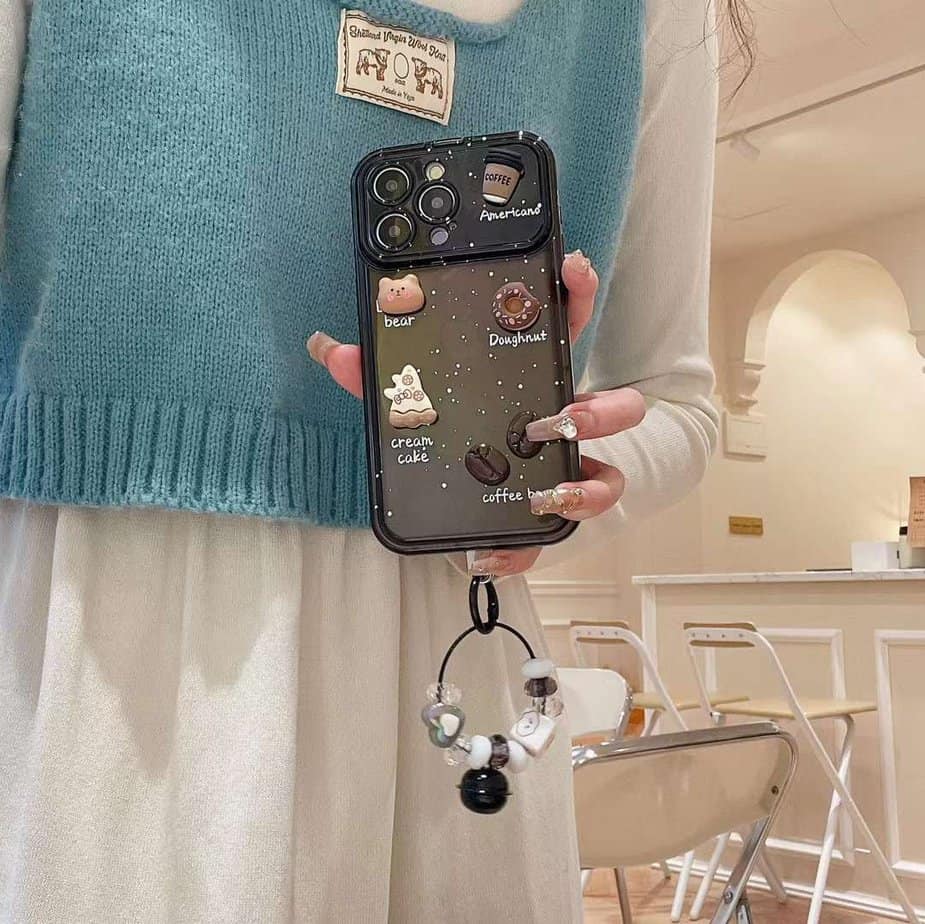 Brown Color Coffee Mirror Case with Charm for iPhone