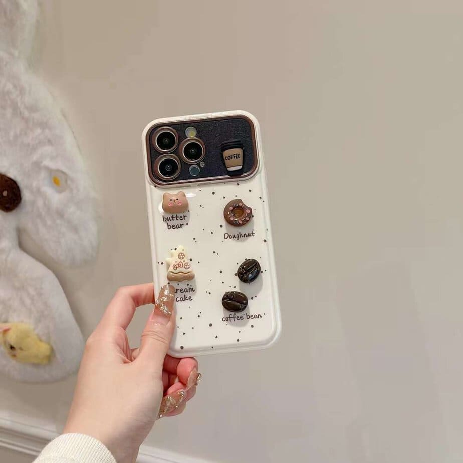 Cream Color Coffee Mirror Case with Charm for iPhone