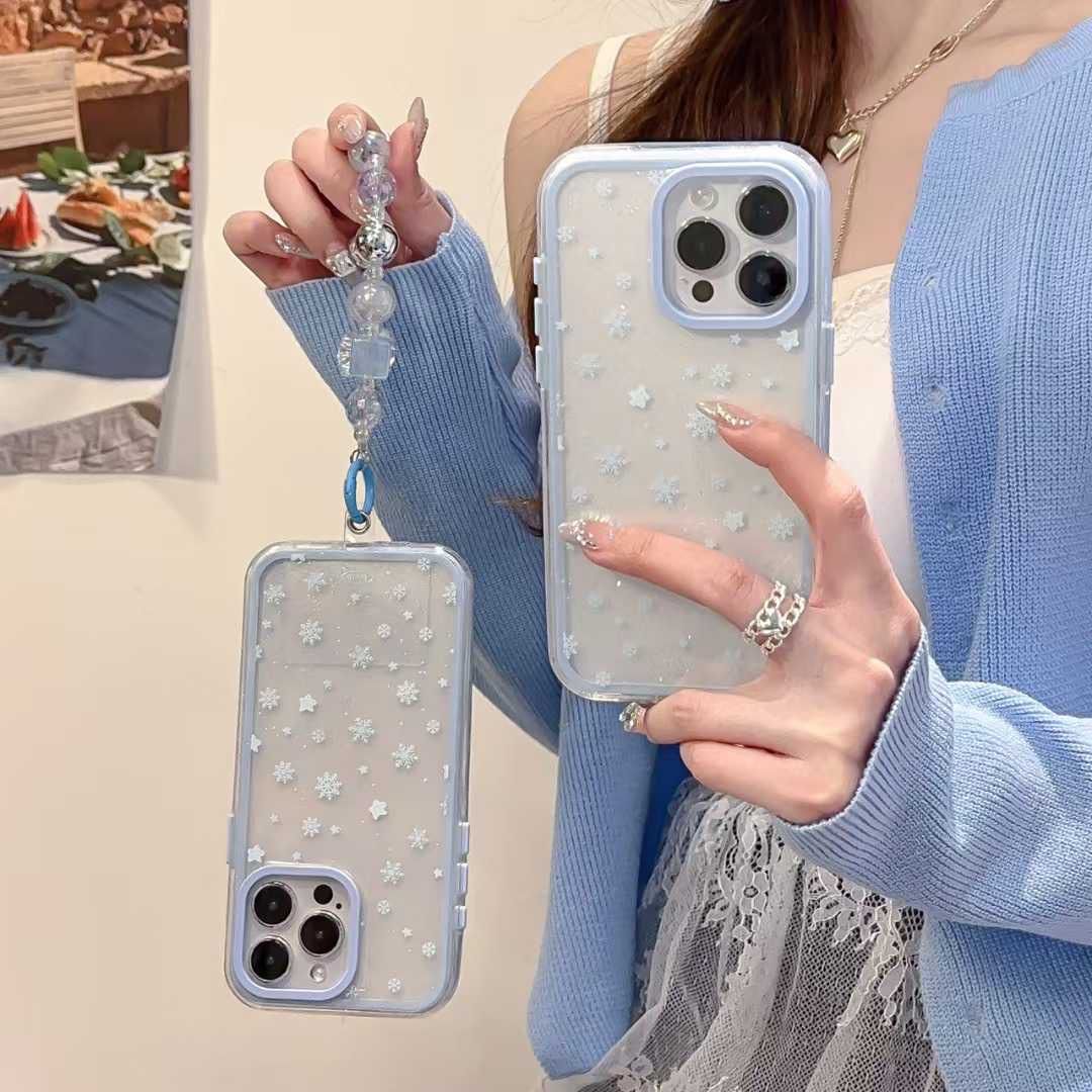 Cute Blue Star Shimmer Design Case with Charm for iPhone