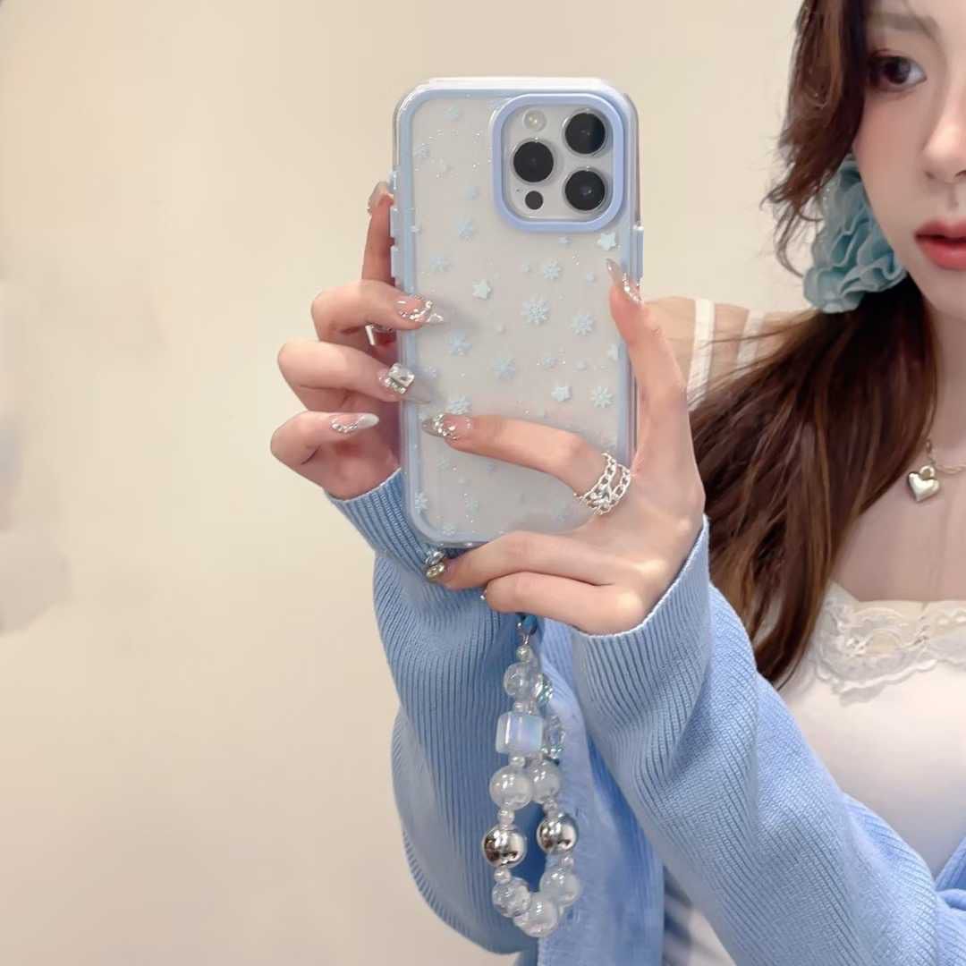 Cute Blue Star Shimmer Design Case with Charm for iPhone