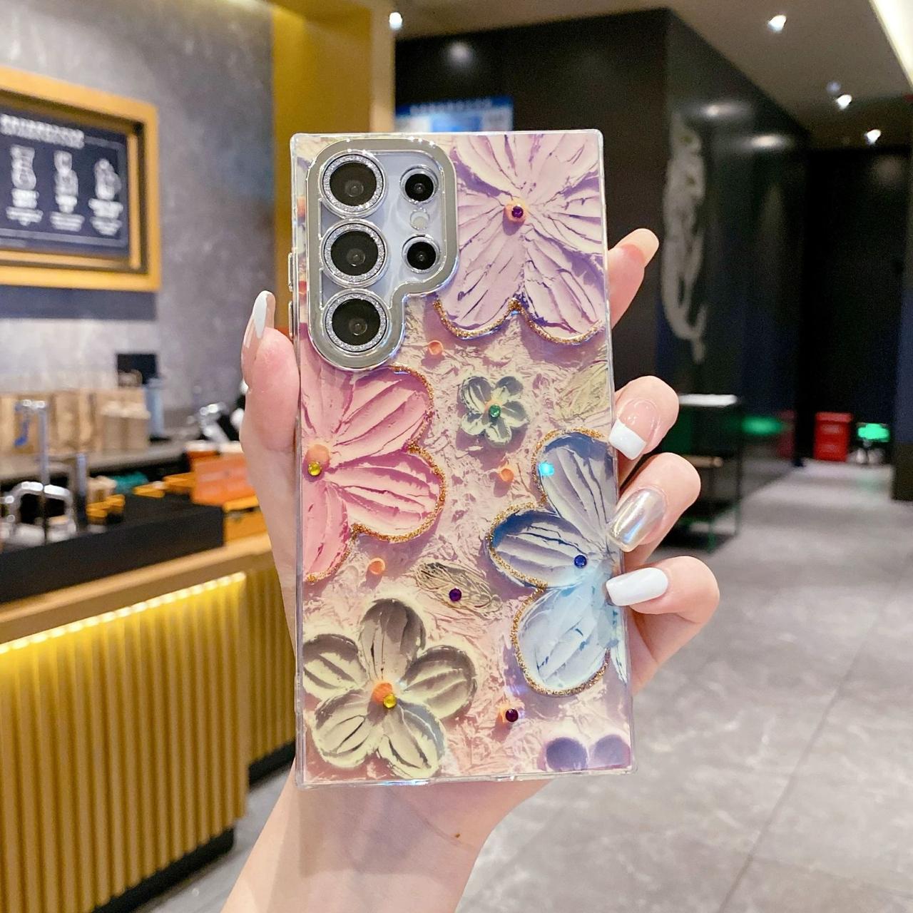 Classy Floral Oil Painting Case with Shimer Lens for Samsung