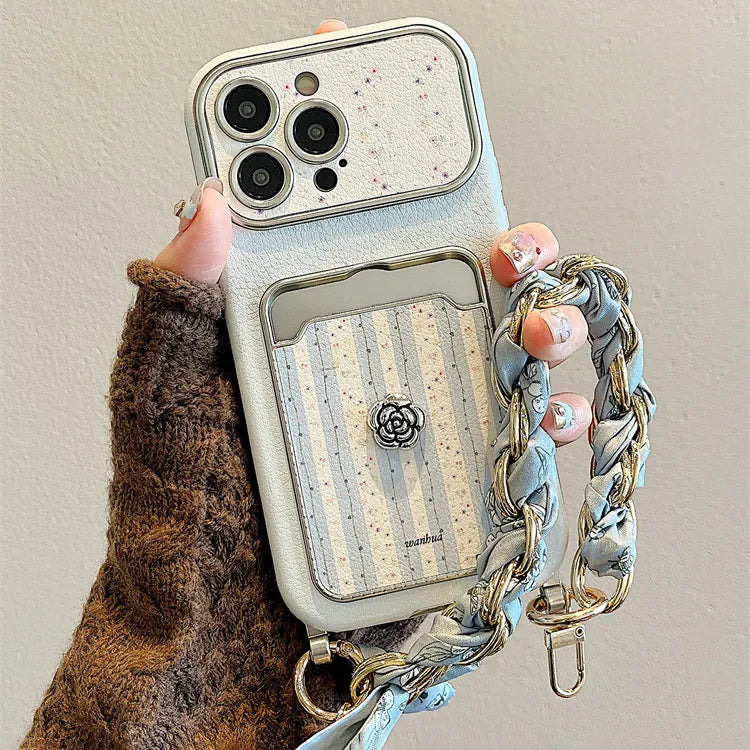 Classic Rose Signature Wallet Strap Case for iPhone