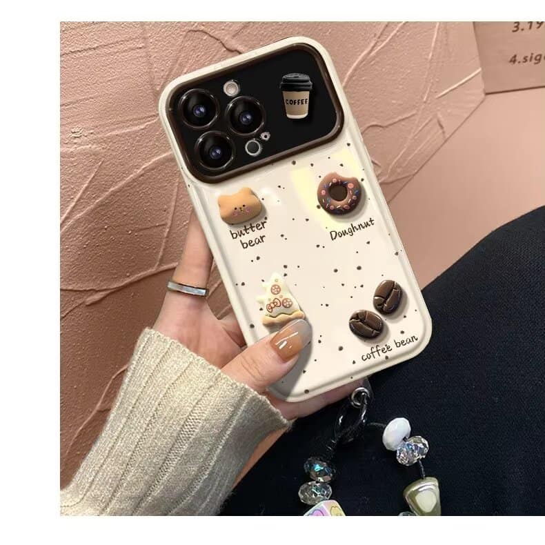 Cream Color Coffee Mirror Case with Charm for iPhone