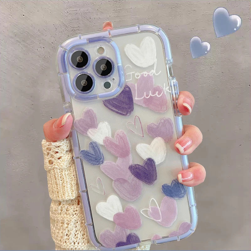 Good Luck Purple Transparent Heart Silicone cases for iPhone
