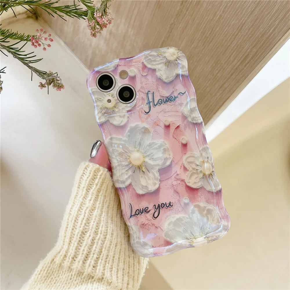 Pastel Aesthetic Cosmos Floral Case with Charm for iPhone