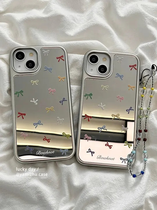 Cute Colorful Ribbons on Mirror with beaded charm for iPhone
