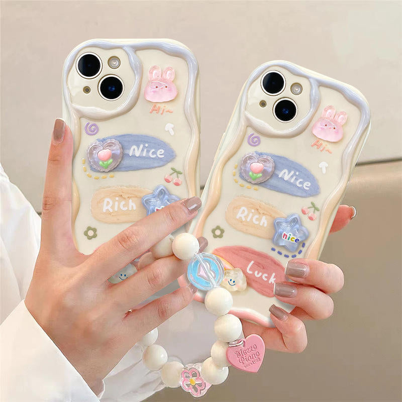 Kawaii Pastel Cute Character Cases with Beaded Charms for iPhone