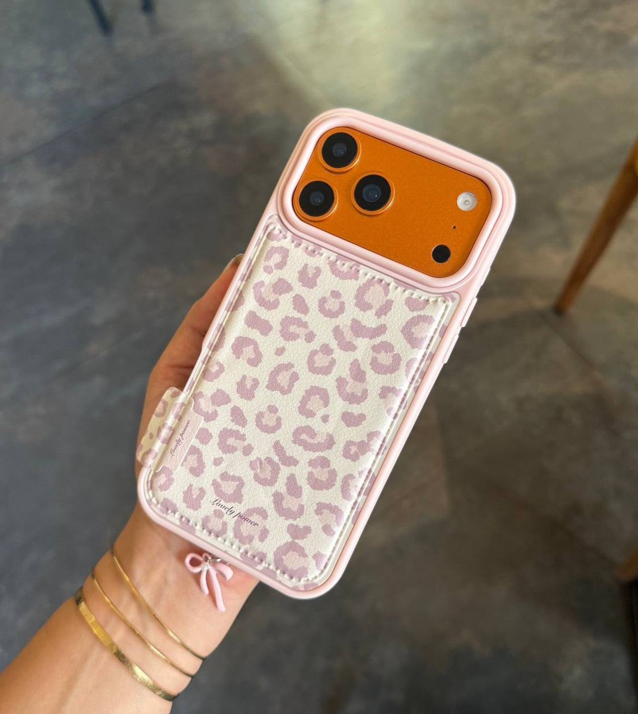 Pink Cheetah Cases with Pink bow Dust plug for iPhone