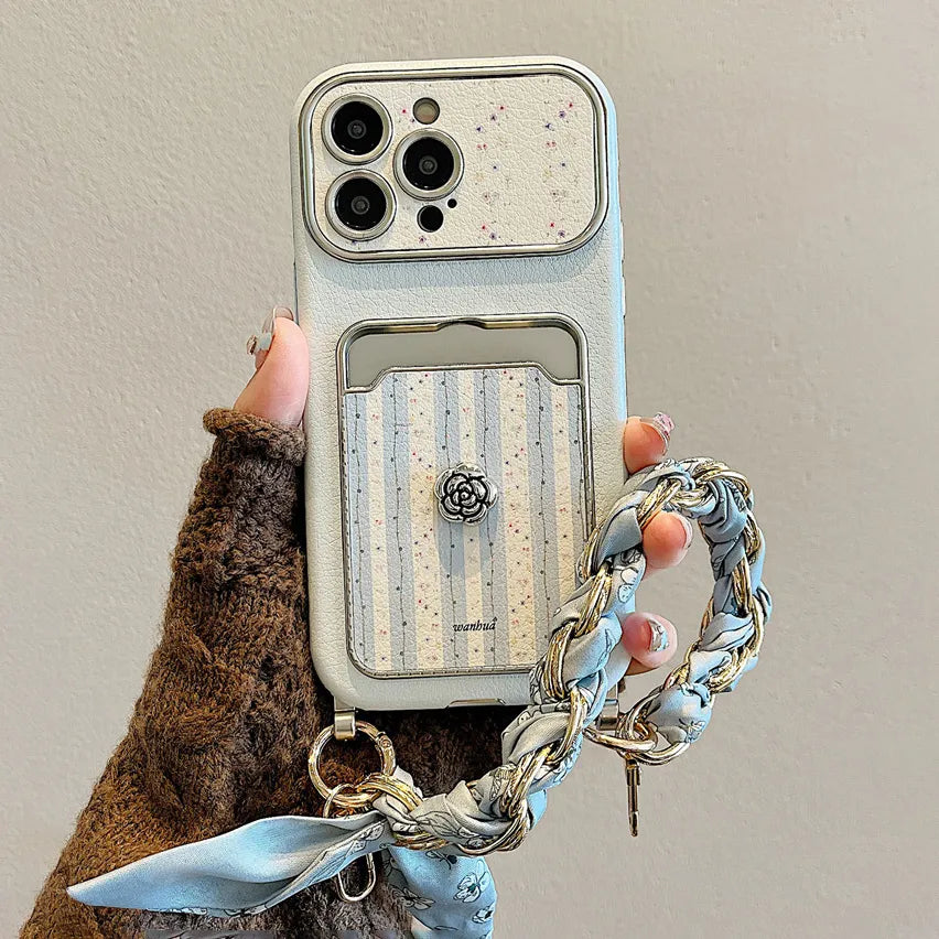 Classic Rose Signature Wallet Strap Case for iPhone