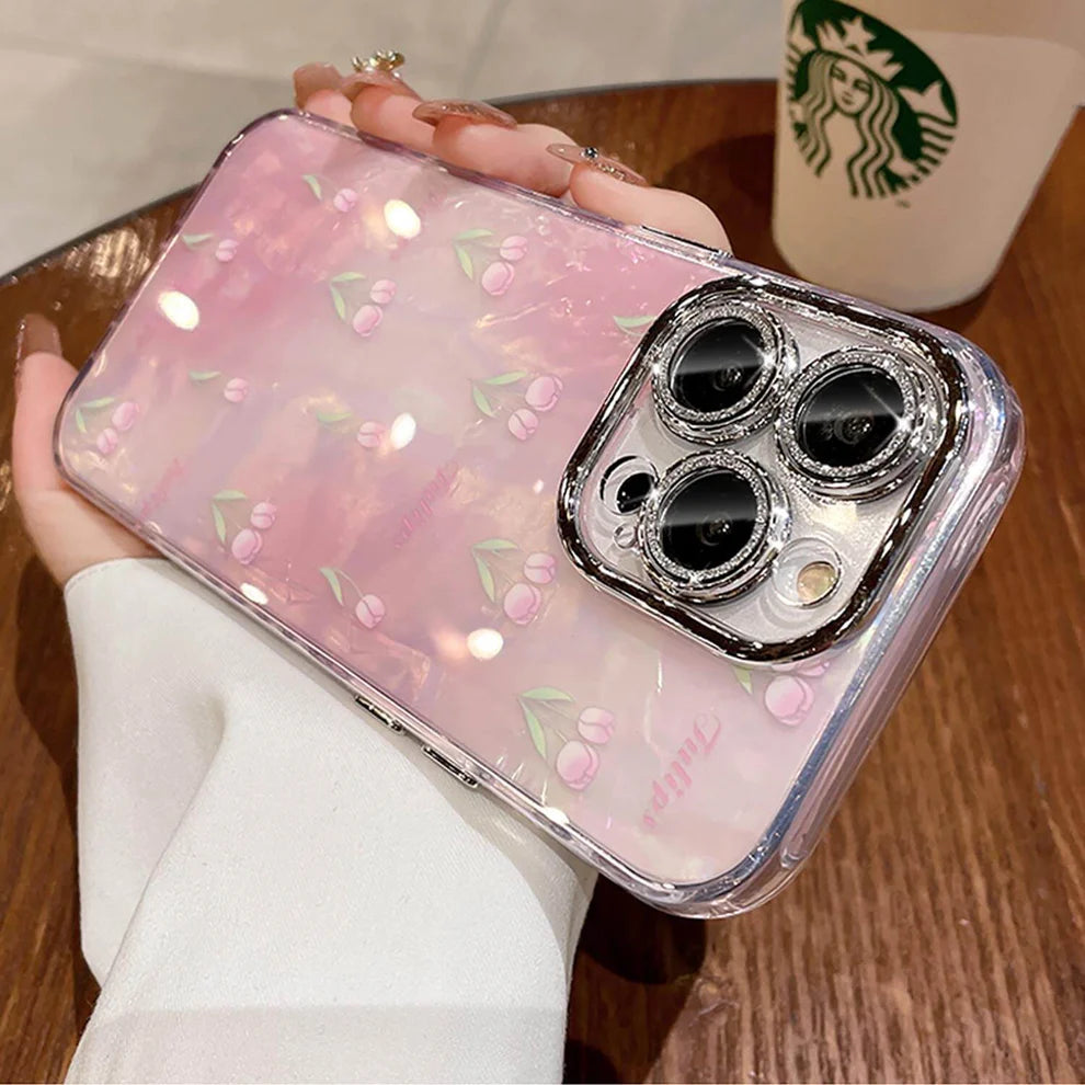 Pink Tulip Shimmer Lens case for iPhone