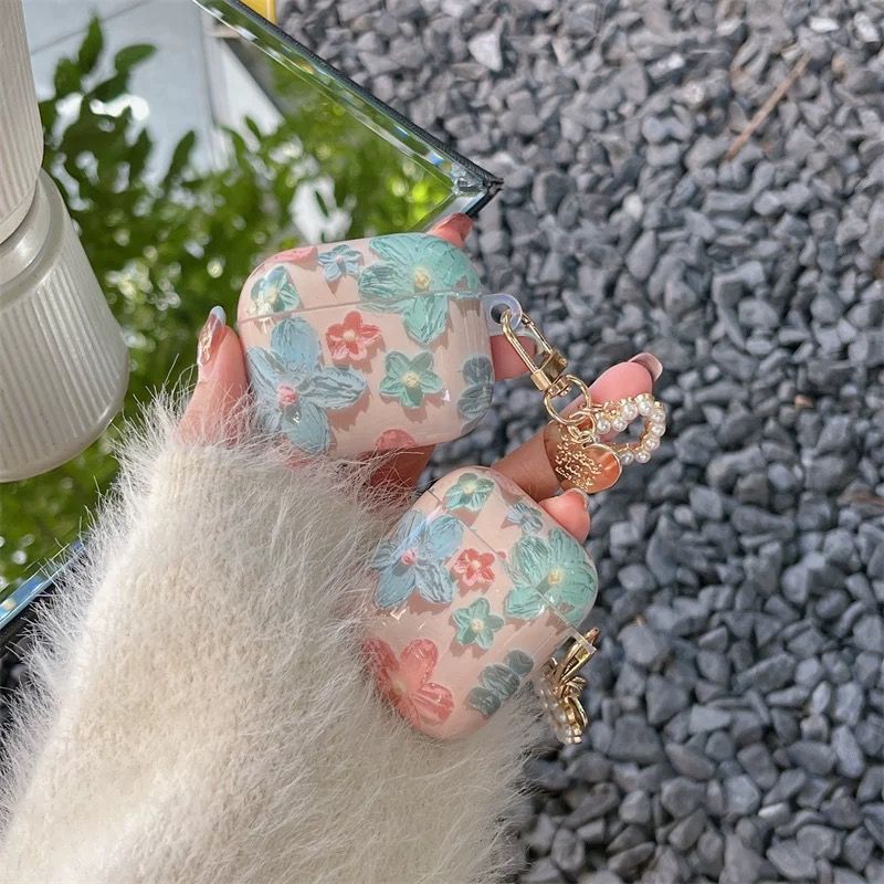 Peach Floral Case with Charms for Airpods - Airpods Pro and Pro 2