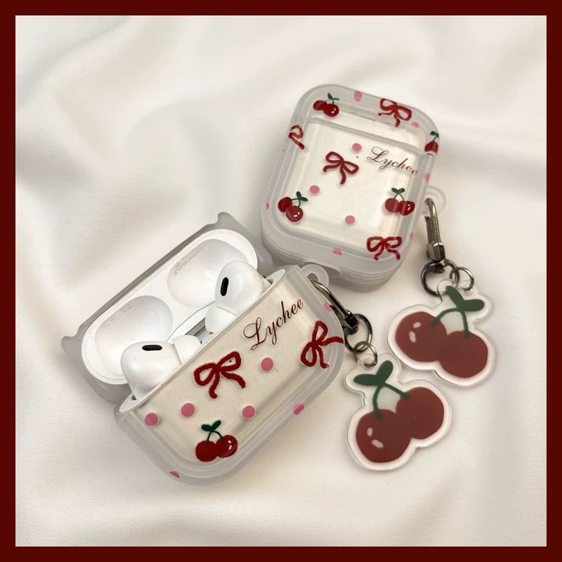 Cute Red Cherry Airpod cases with charms for Airpods Pro and Pro 2
