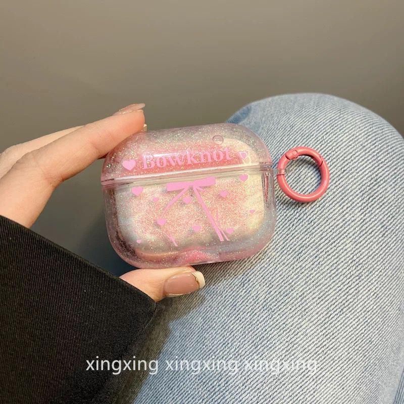 Floating Shimmer Bowknot Case with Charms for Airpods - Airpods Pro and Pro 2