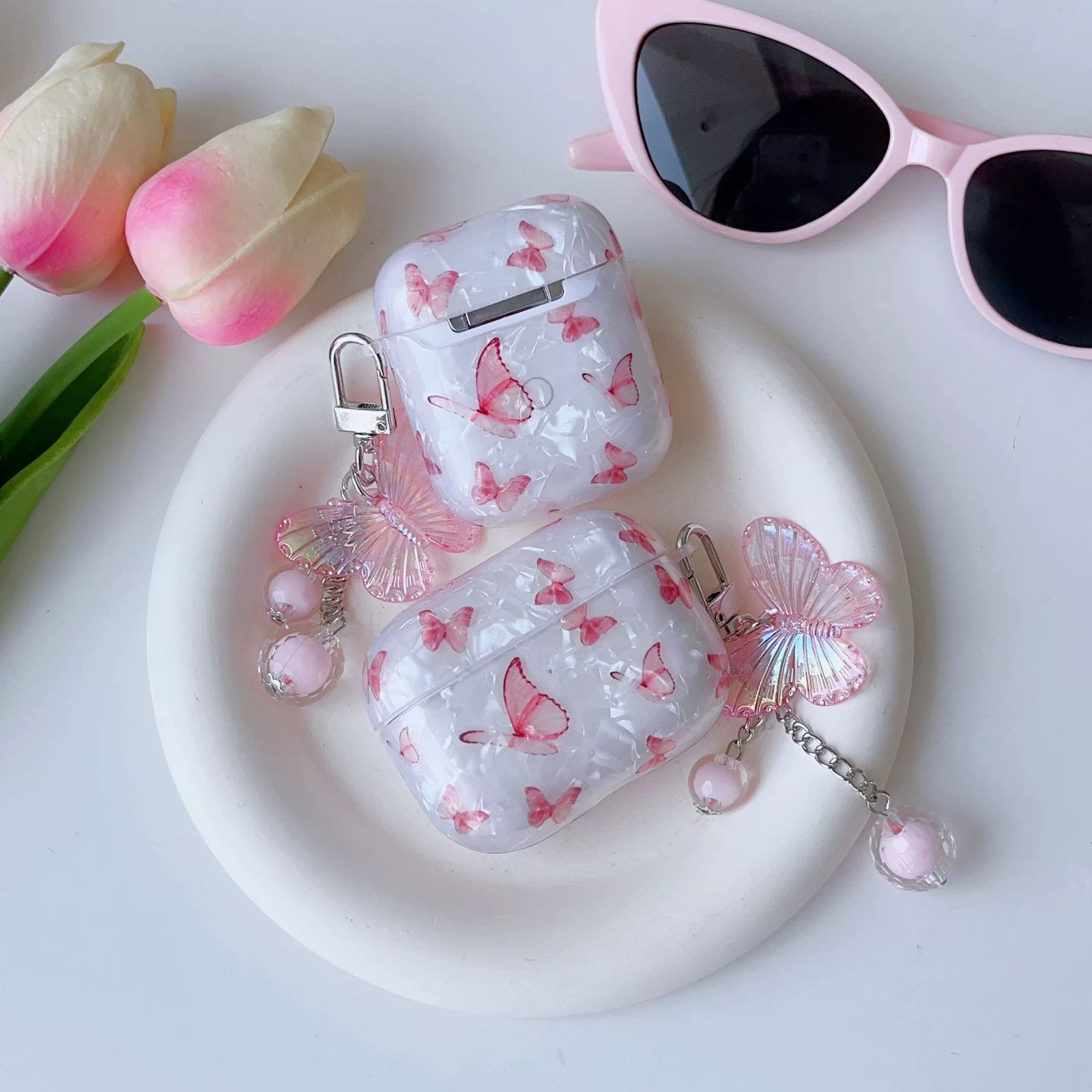 Butterfly Marble texture Case with Charms for Airpods - Airpods Pro and Pro 2