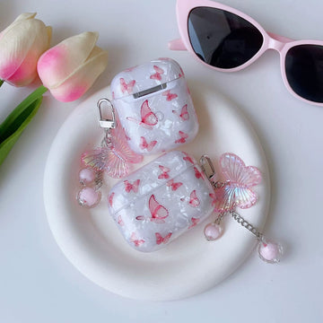 Butterfly Marble texture Case with Charms for Airpods - Airpods Pro and Pro 2