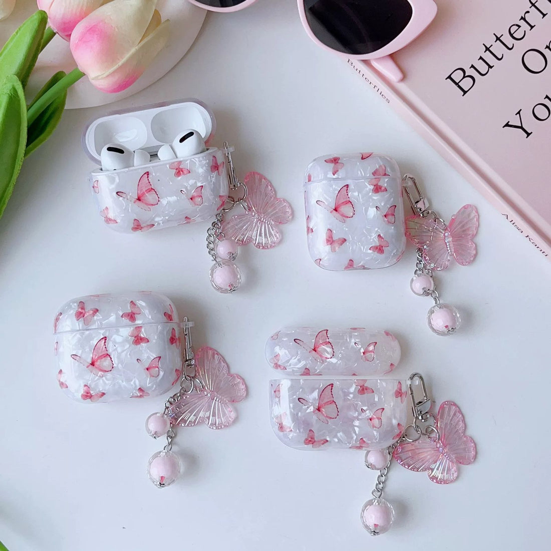 Butterfly Marble texture Case with Charms for Airpods - Airpods Pro and Pro 2