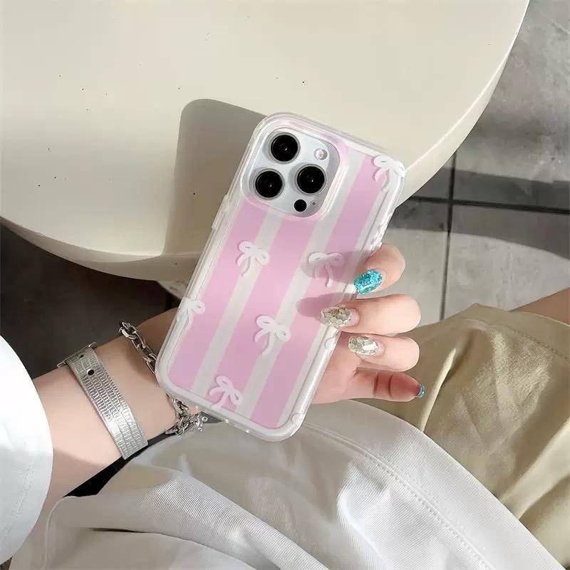 Pink White Aesthetic Bow cases for iPhone