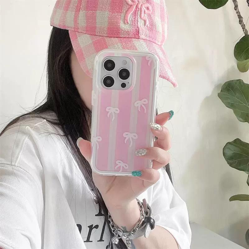 Pink White Aesthetic Bow cases for iPhone